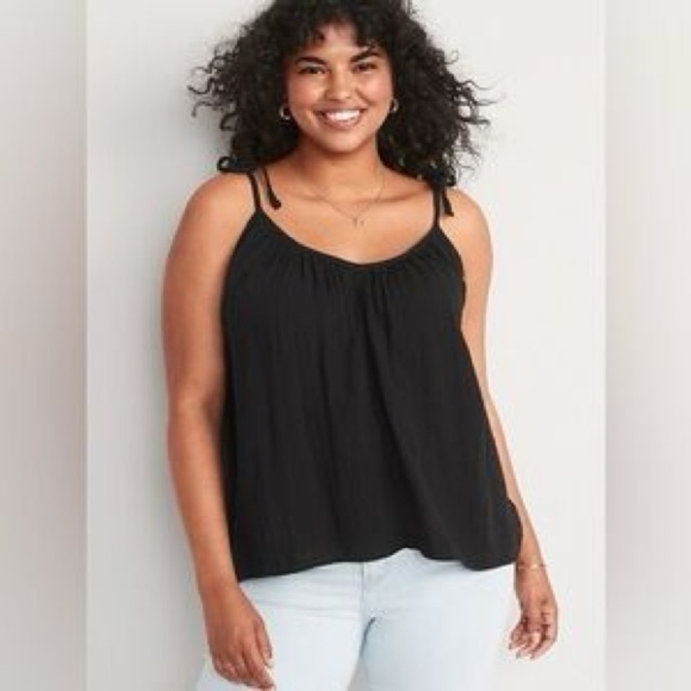 Old Navy Black Swing Cami Tank Top Plus Size 2X Adjustable Tie Straps Sleeveless